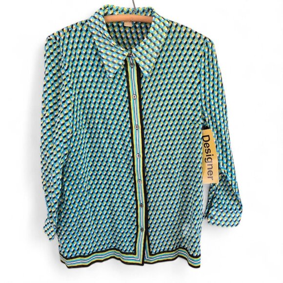 NWT Michael Kors Collection Womens Geometric Print Button-Up Blouse Size 10 - Picture 1 of 7